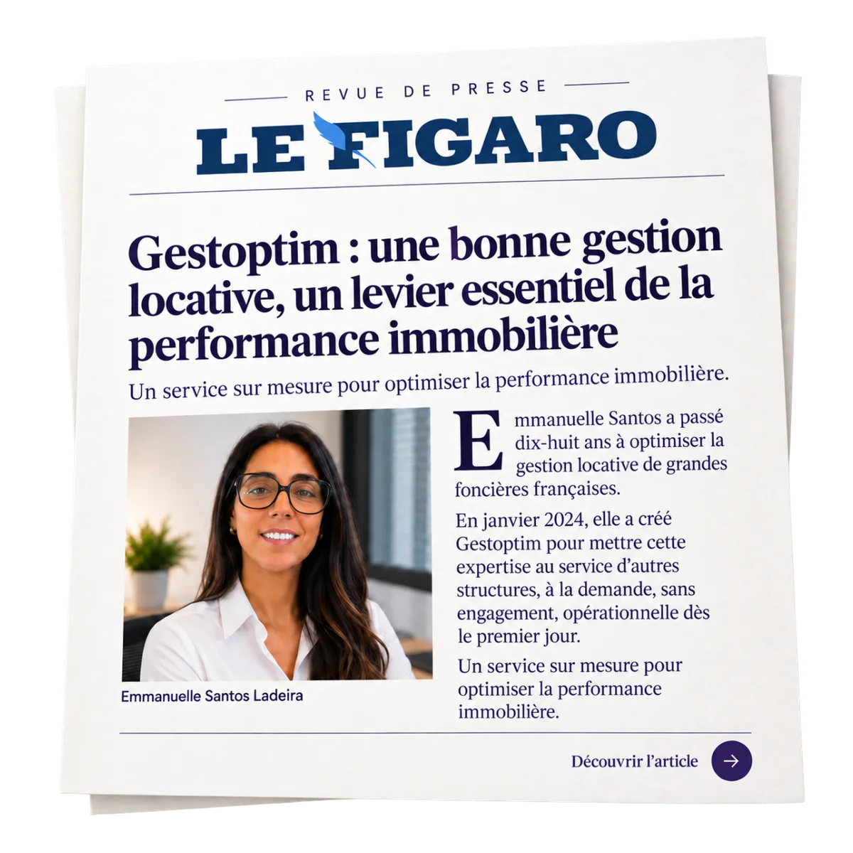 La parution Le Figaro consacrée à Gestoptim, avec le portrait d'Emmanuelle Santos